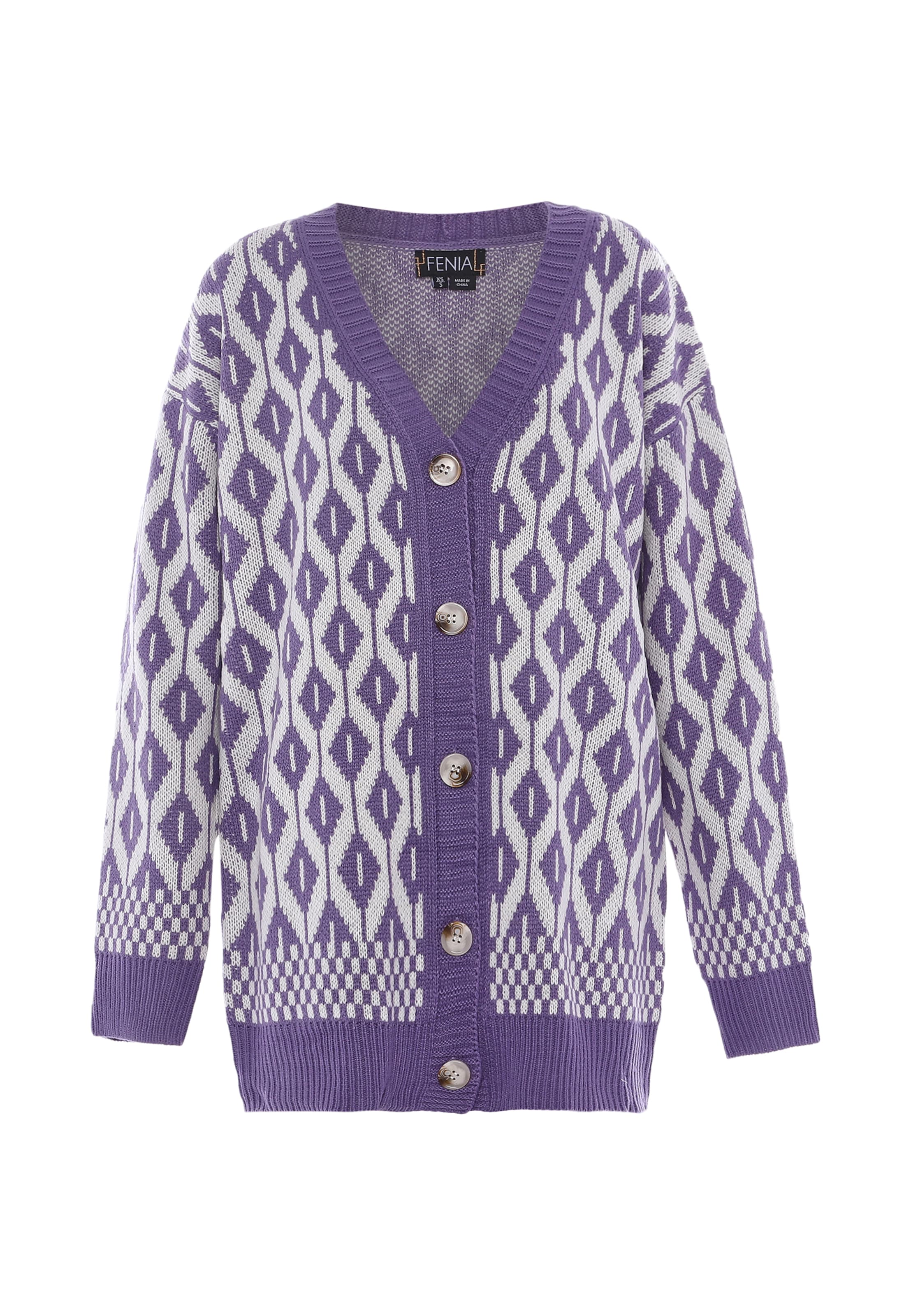 FENIA Πλεκτή ζακέτα σε λιλά: μπροστά