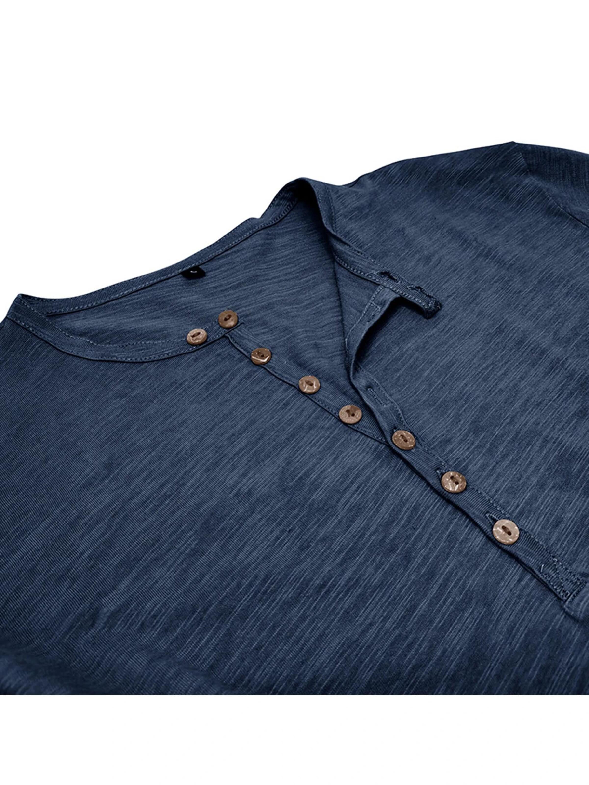 KoJooin Koszulka 'Herren Henley-Shirts, Langarm-T-Shirts, lässige, leichte Mode, Pullover-Shirt mit Knöpfen' w kolorze niebieski