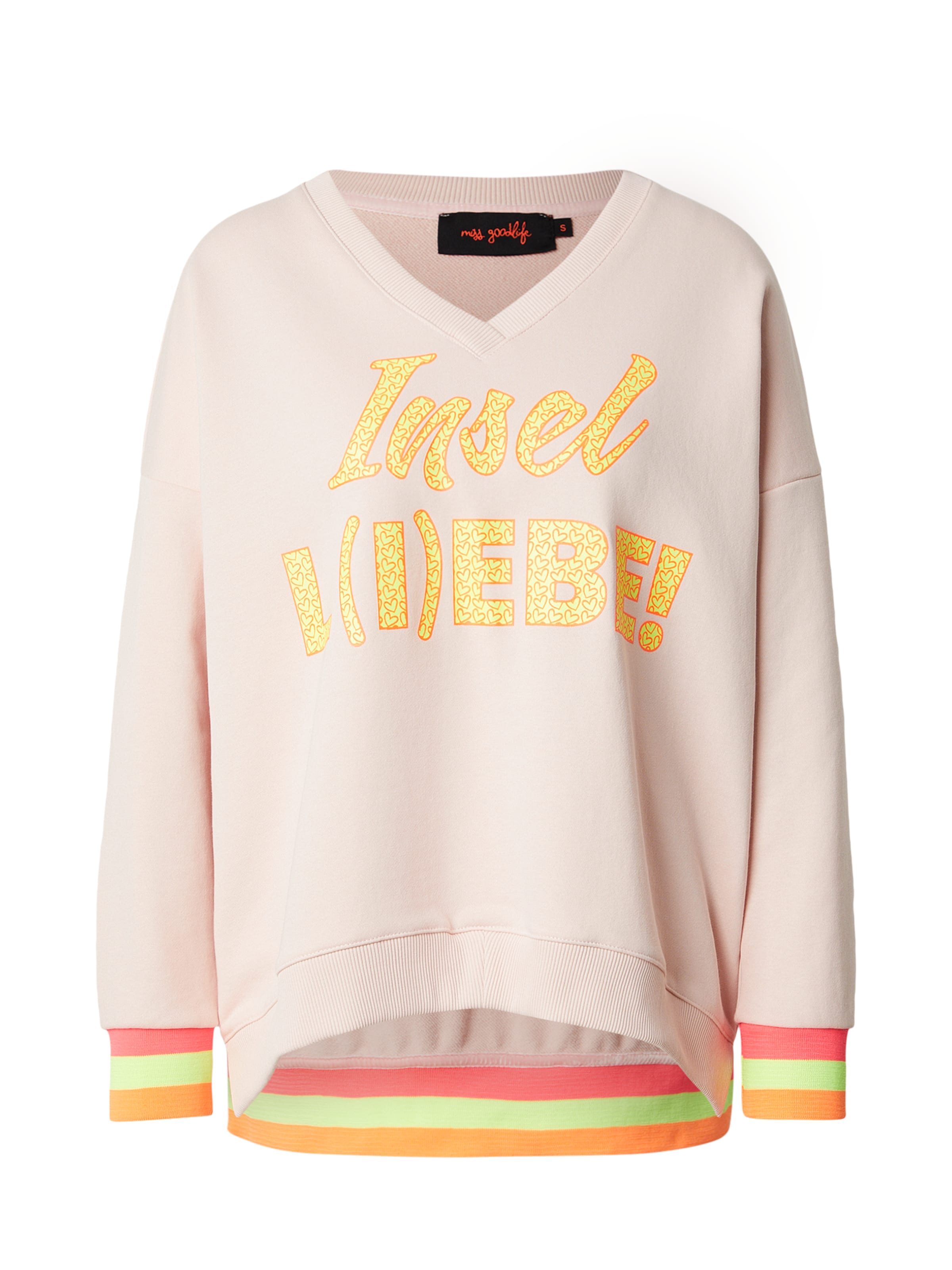 Sweat-shirt 'Insel L(I)EBE' miss goodlife en rose : devant