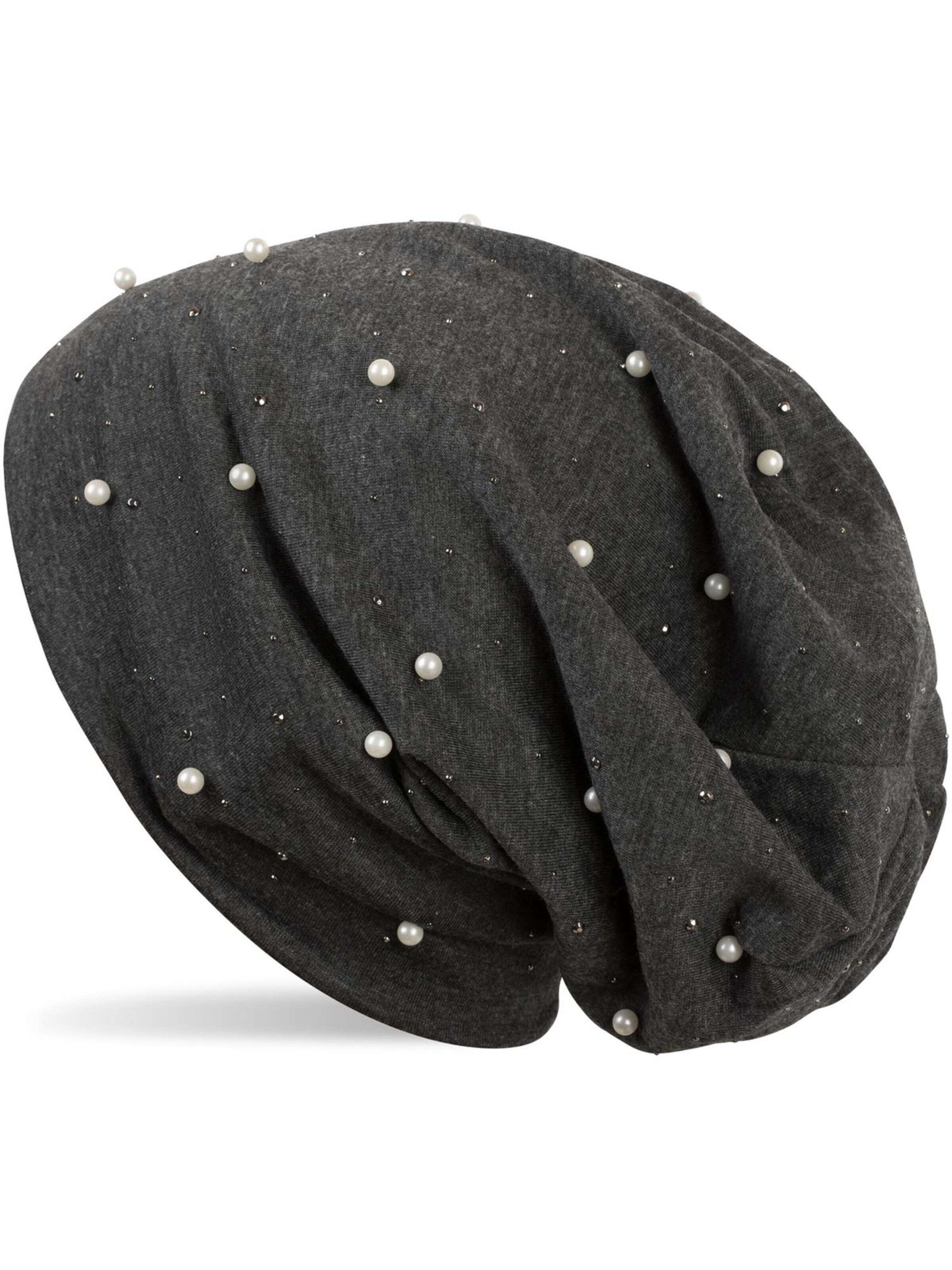 styleBREAKER Mütze 'Beanie mit Perlen und Strass Nieten'‌‌‌‌‌‌‌‌ in Grau: Vorderseite