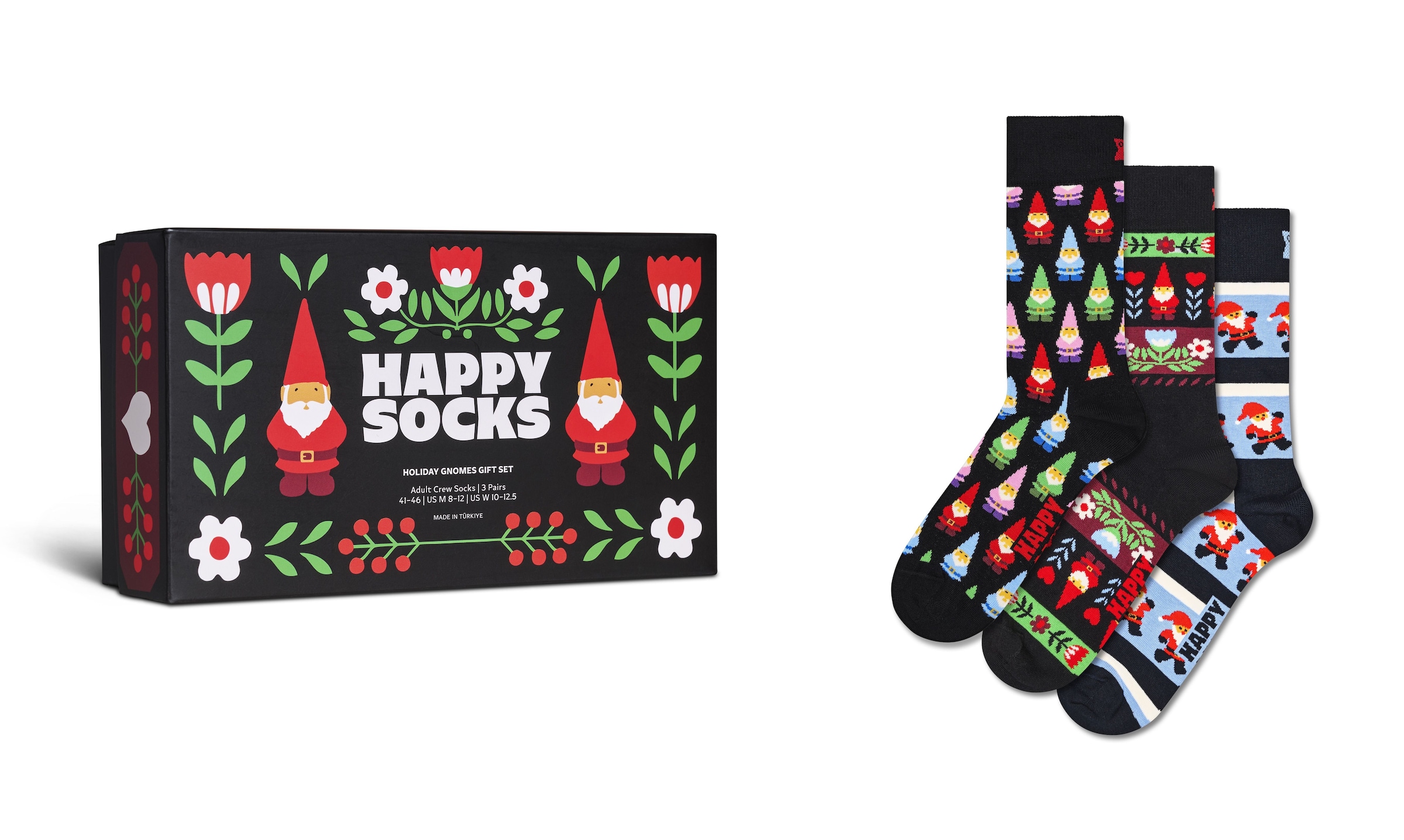 melns Happy Socks Zeķes 'Holiday Gnomes': no priekšpuses
