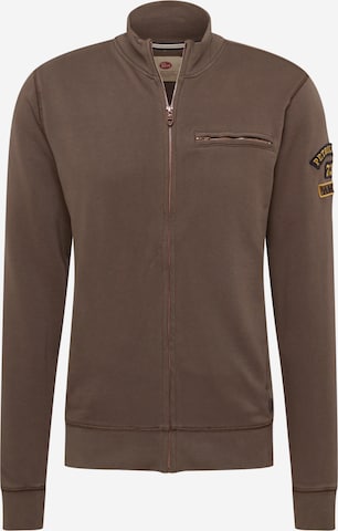 Petrol Industries Zip-Up Hoodie in Brown: front