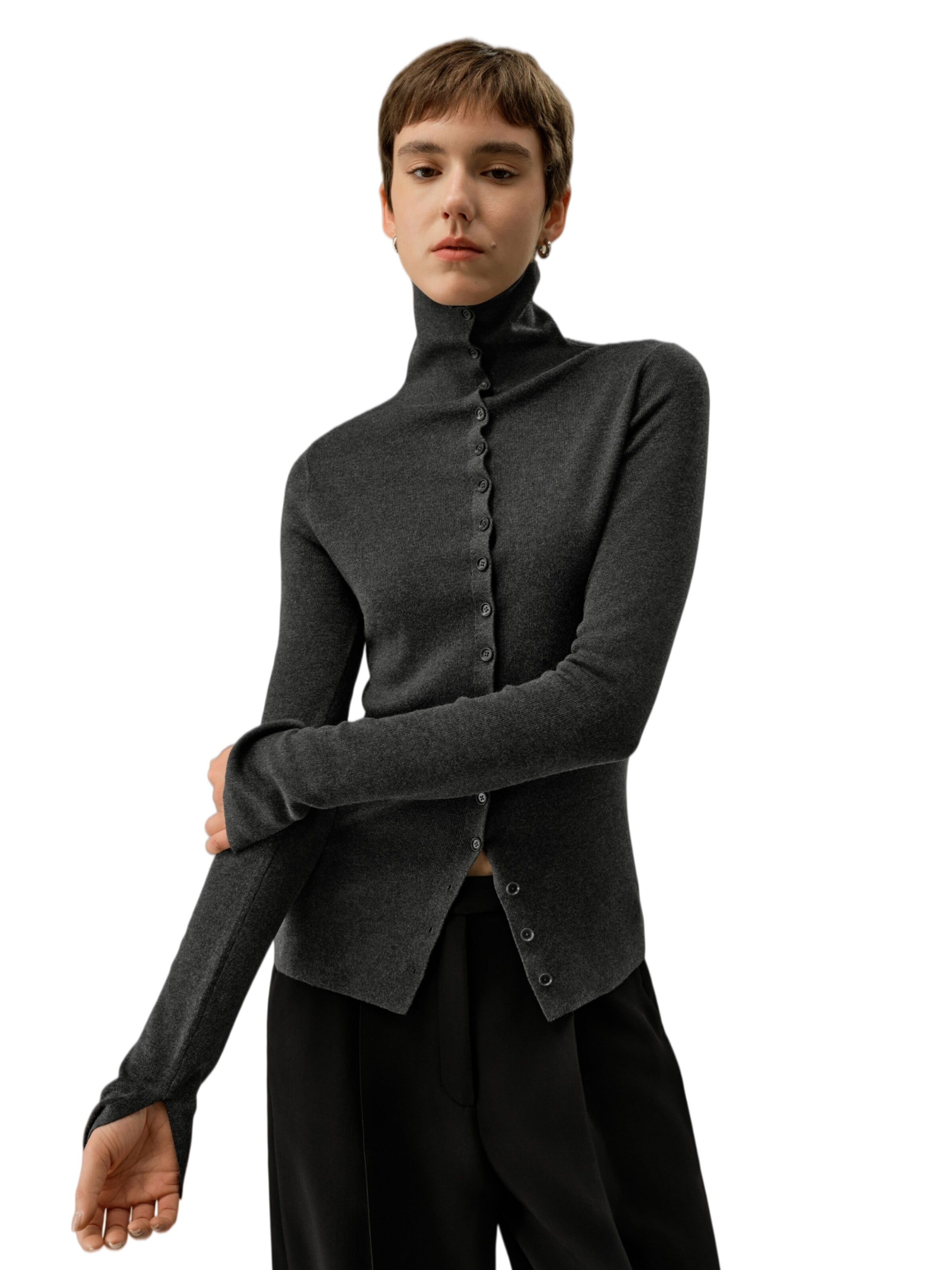Lilysilk Trui 'Slim Fit Seiden-Kaschmir Pullover' in Grijs