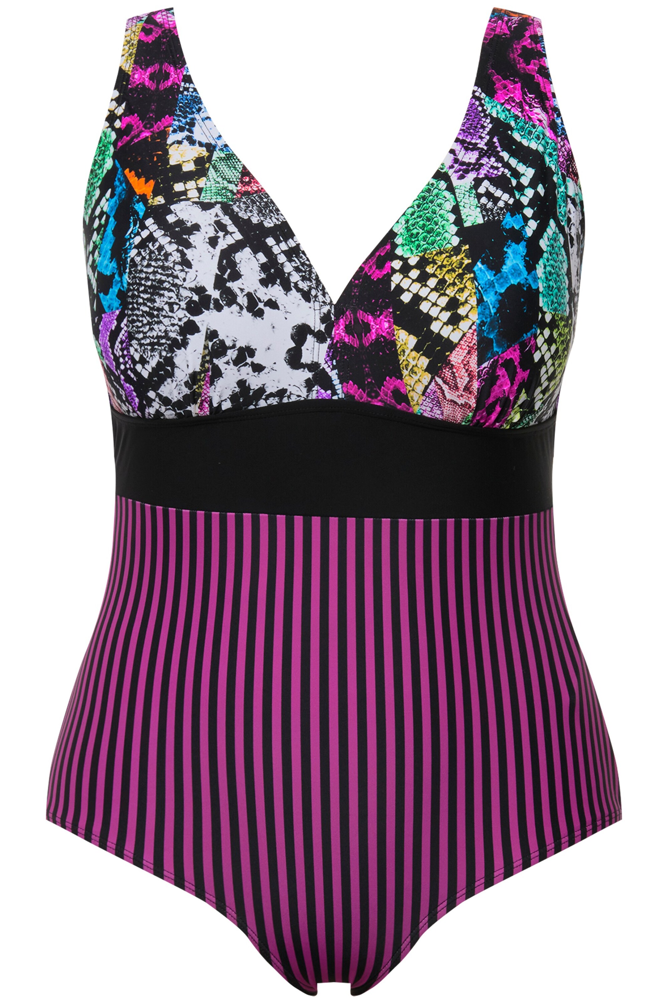 Ulla Popken Triangel Badeanzug in Mischfarben: Vorderseite