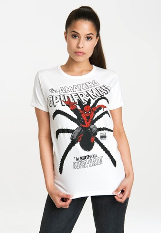 LOGOSHIRT Shirt 'Spider-Man Birth' in Wit: voorkant