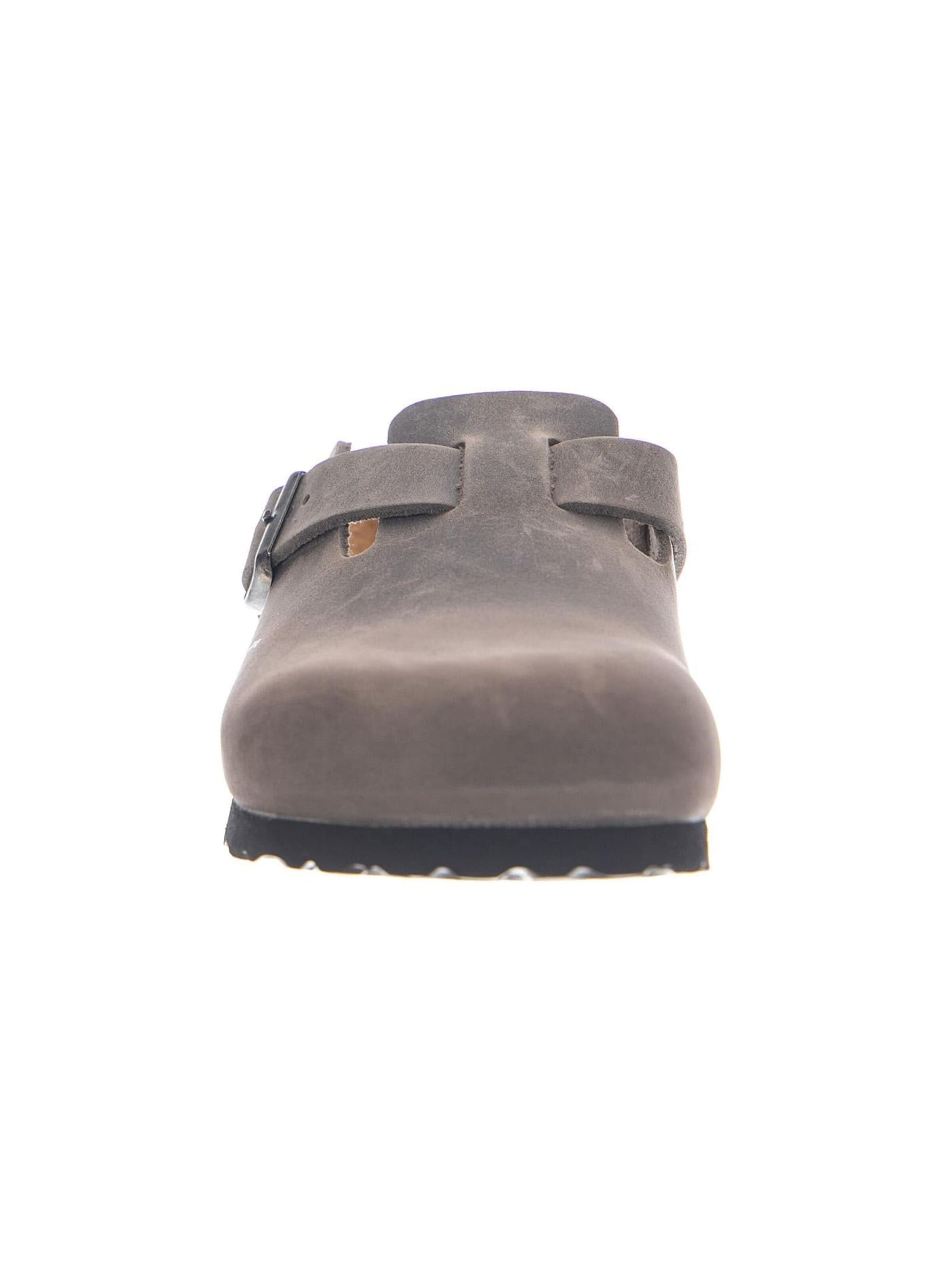BIRKENSTOCK Klapki 'BOSTON SFB OILED LEATHER NARROW FIT IRON' w kolorze szary