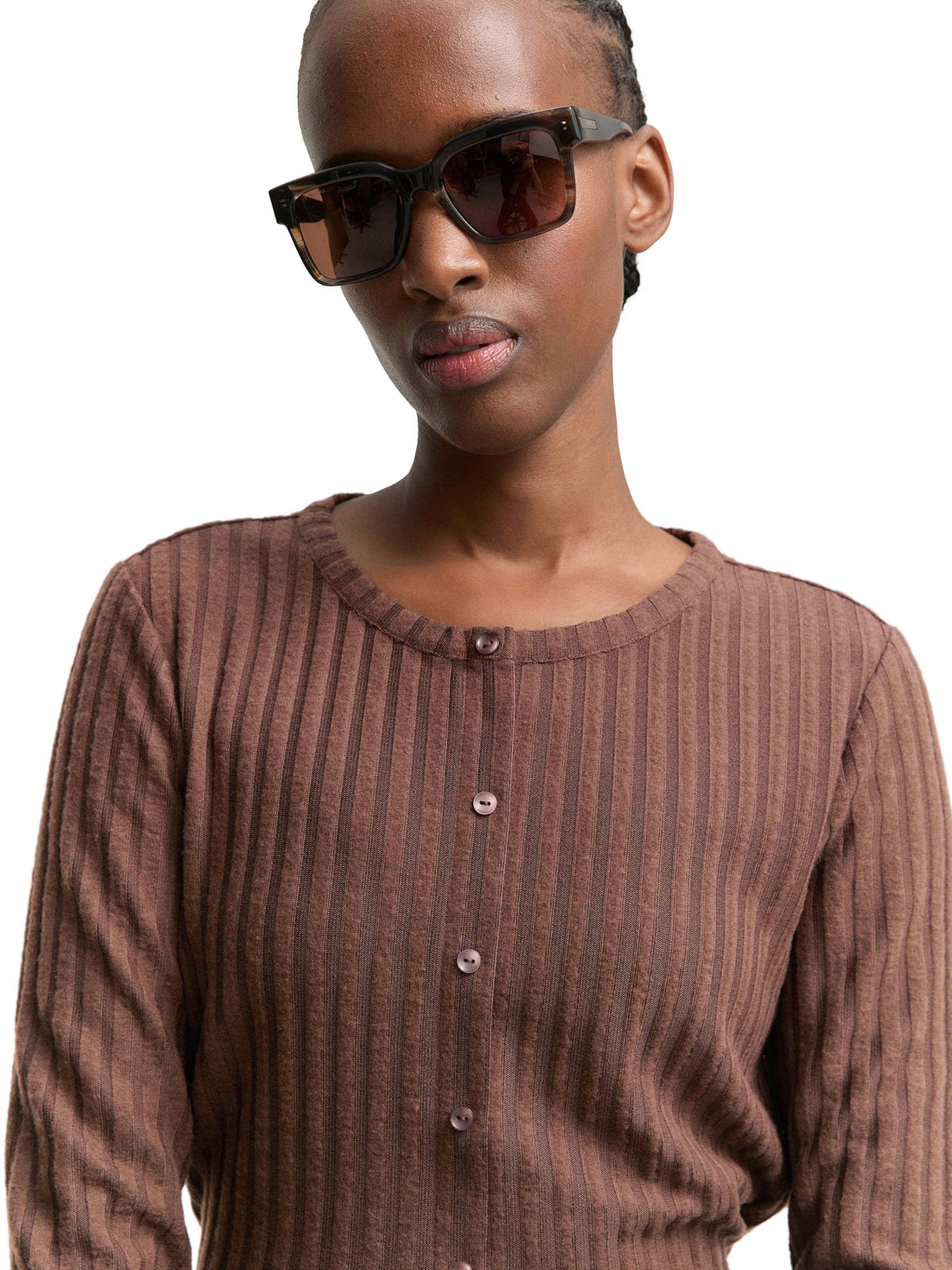 TOM TAILOR DENIM Strickjacke in Braun