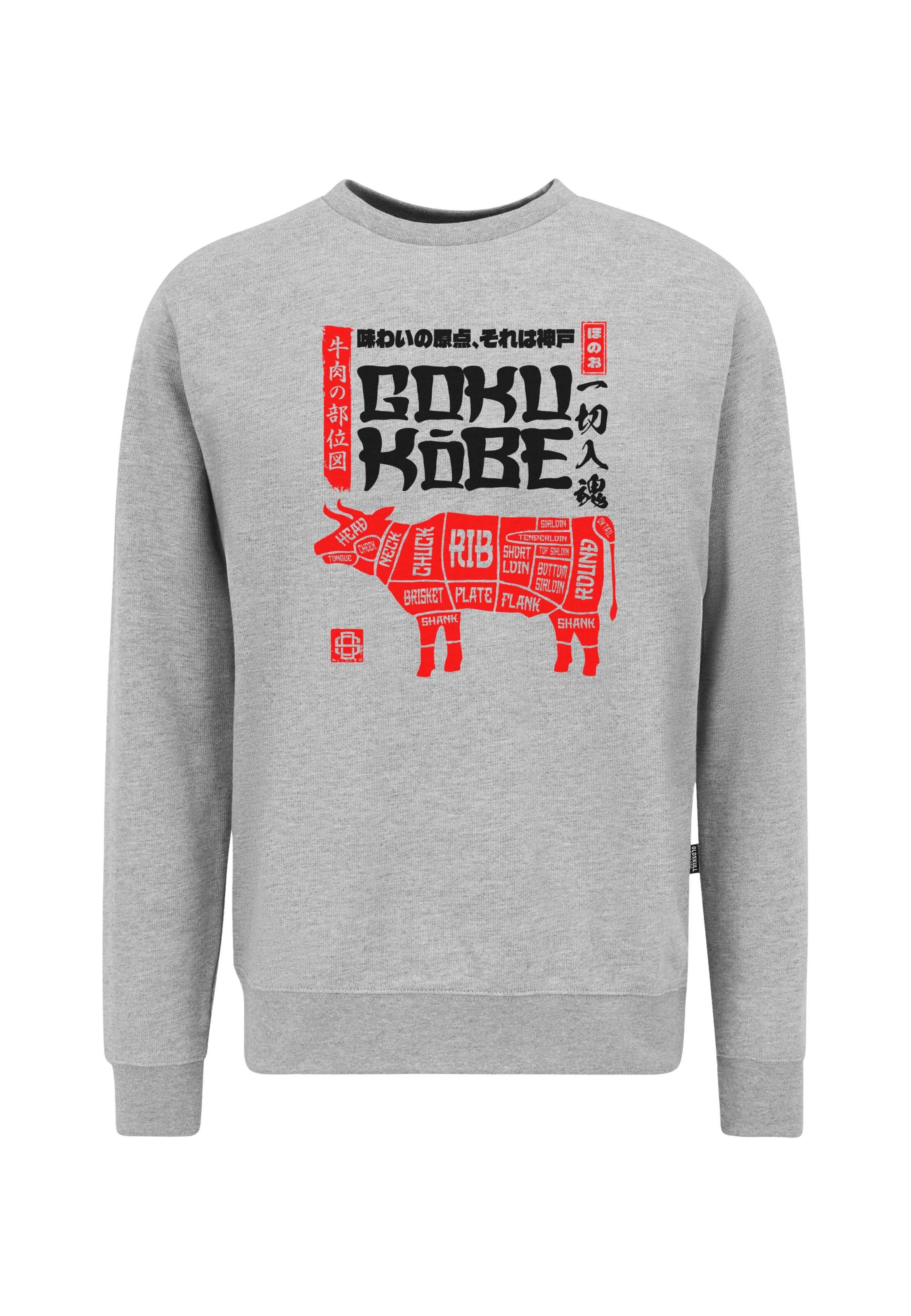 Oldskull Sweatshirt 'Asian Kobe Beef Butcher Chart Graphic' in Grey: front
