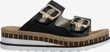 Rieker Muiltjes 'Leder-Sandalen mit Keilabsatz „Montreux“' in Zwart: voorkant