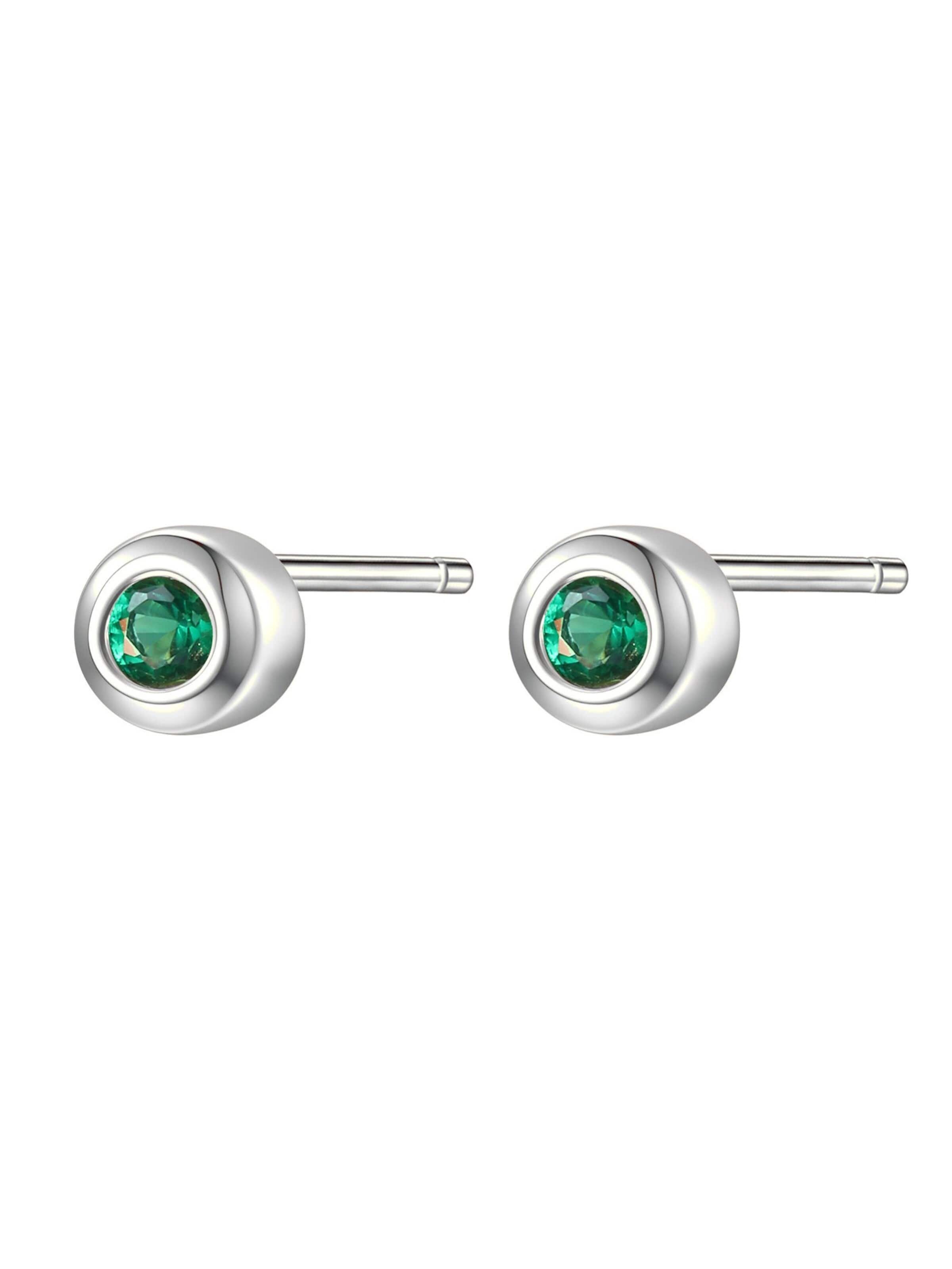 Hey Happiness Oorbellen 'Emerald Bezel Cubic Zirconia' in Zilver: voorkant