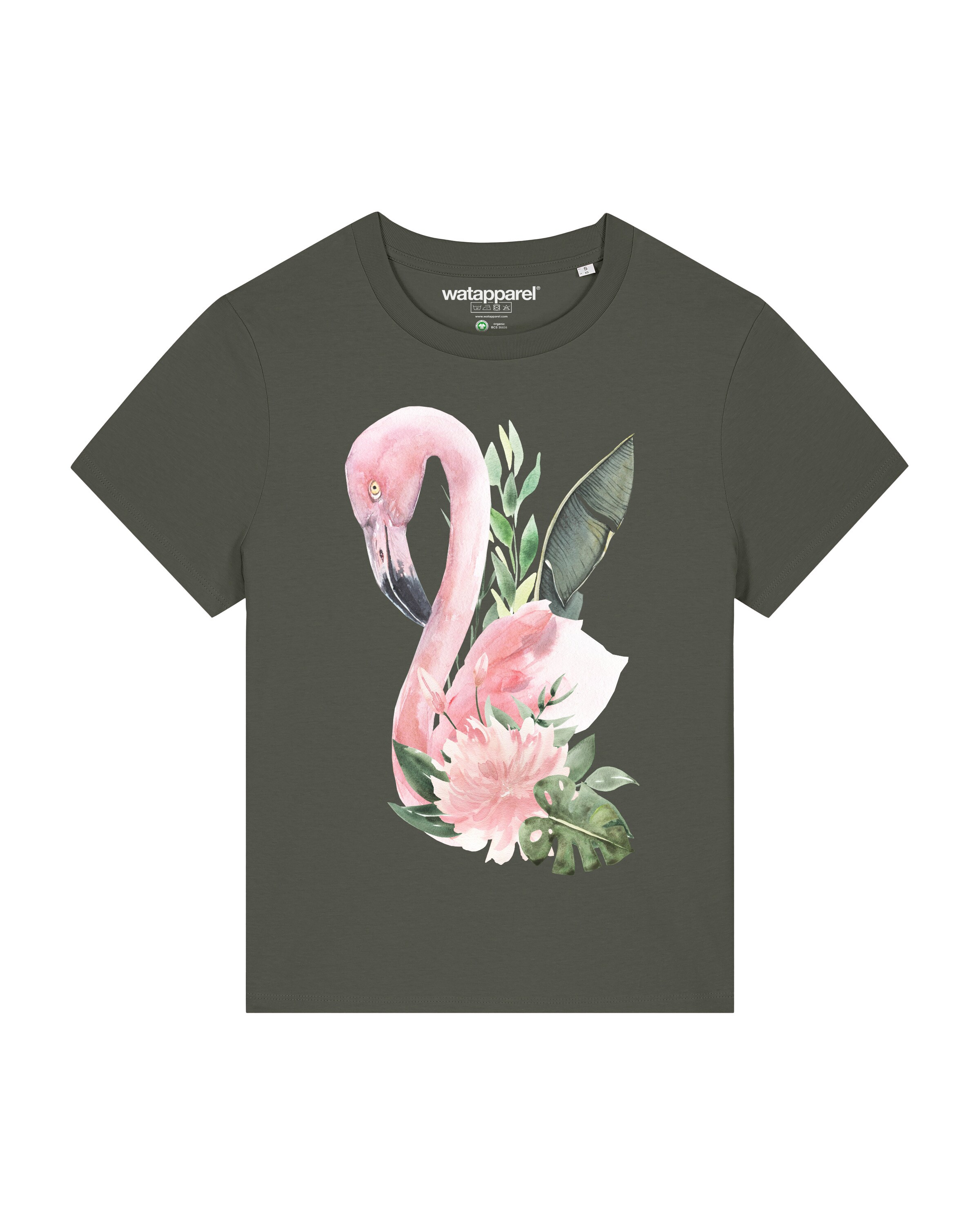 Watapparel Shirt 'Flamingo mit Blumen' in Green: front