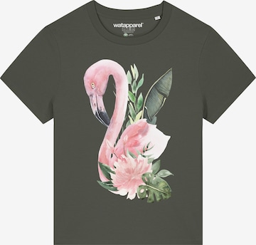 Watapparel Shirt 'Flamingo mit Blumen' in Green: front