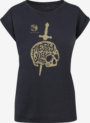 ABSOLUTE CULT Shirt 'Witcher - Merry Witchmas' in Blauw: voorkant