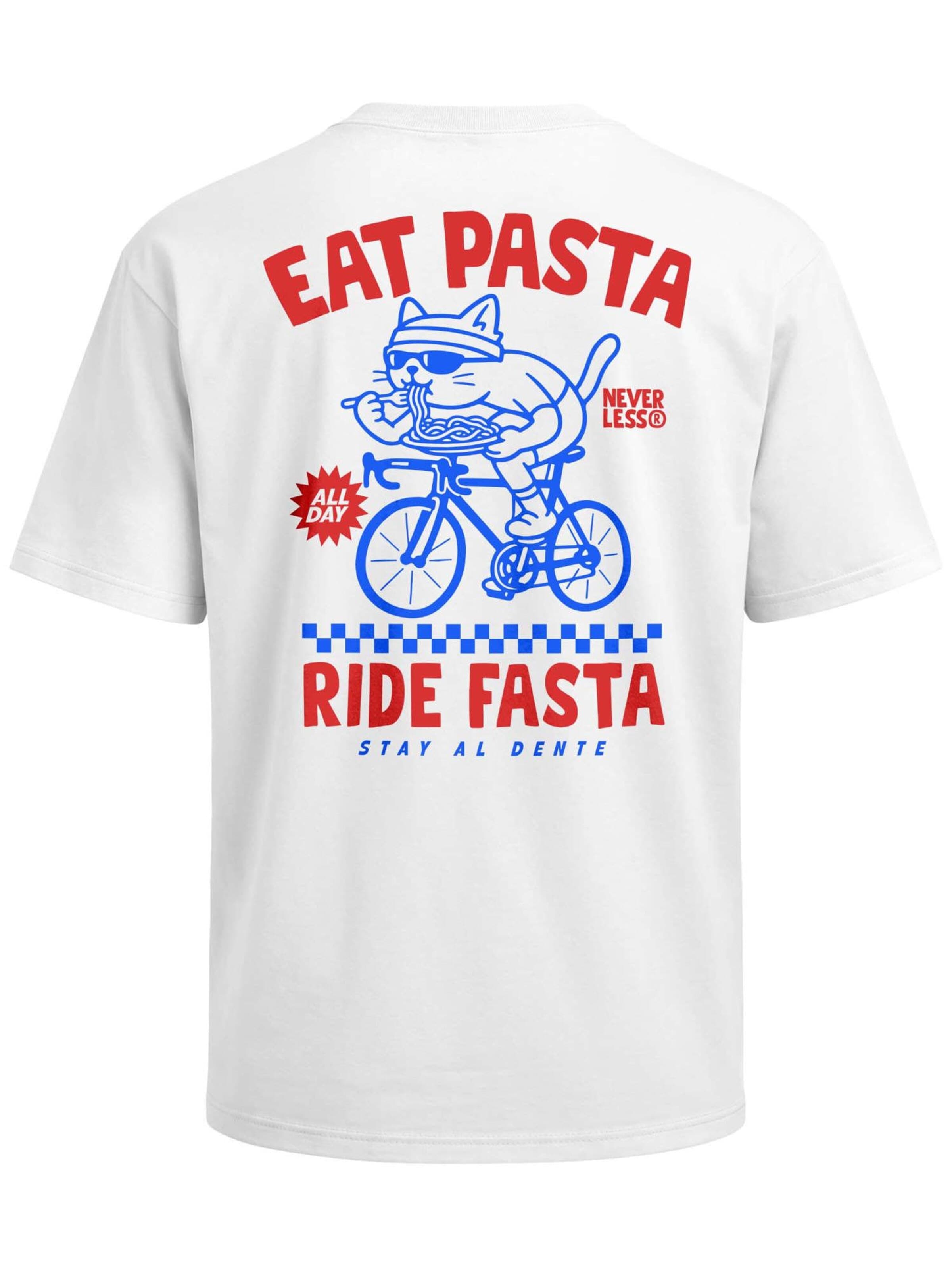 Neverless Shirt 'Eat Pasta Ride Fasta' in White