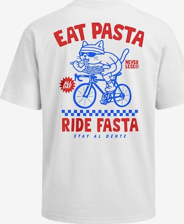 Neverless Shirt 'Eat Pasta Ride Fasta' in White: front