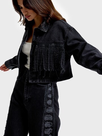 Gilet 'RHINESTONE CROPPED DENIM JACKET' IT'S BASIC en gris