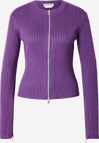 WEEKDAY Вязаная кофта 'Genie' в Лиловый: спереди