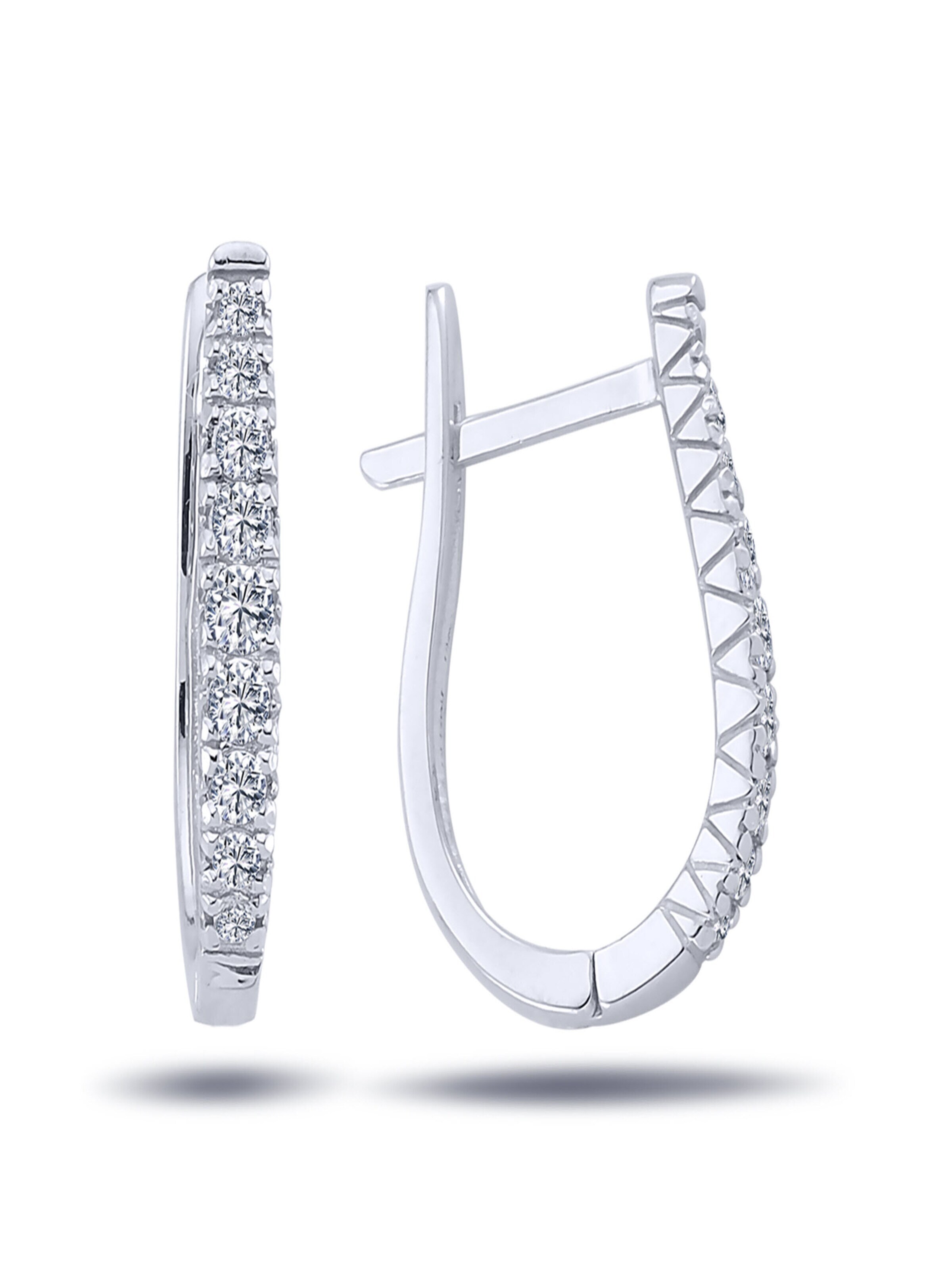 EinStein Diamant Earrings 'Diamant Creolen Tulpe Reco Brillant-Schliff in 14 Karat Weißgold' in Gold: front