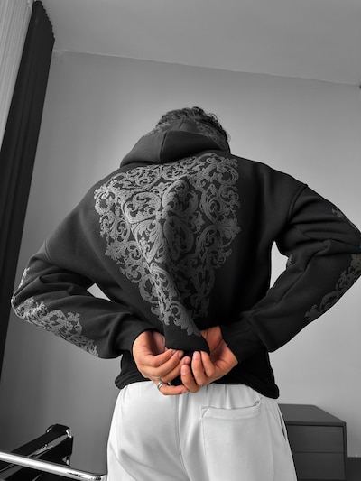 Kleidermafia Sweatshirt 'Oversize Carpet Pattern Hoodie - Black and Anthracite' in S in de kleur Zwart, Productweergave