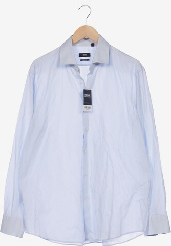 BOSS Black Button Up Shirt in XXL in Blue: front