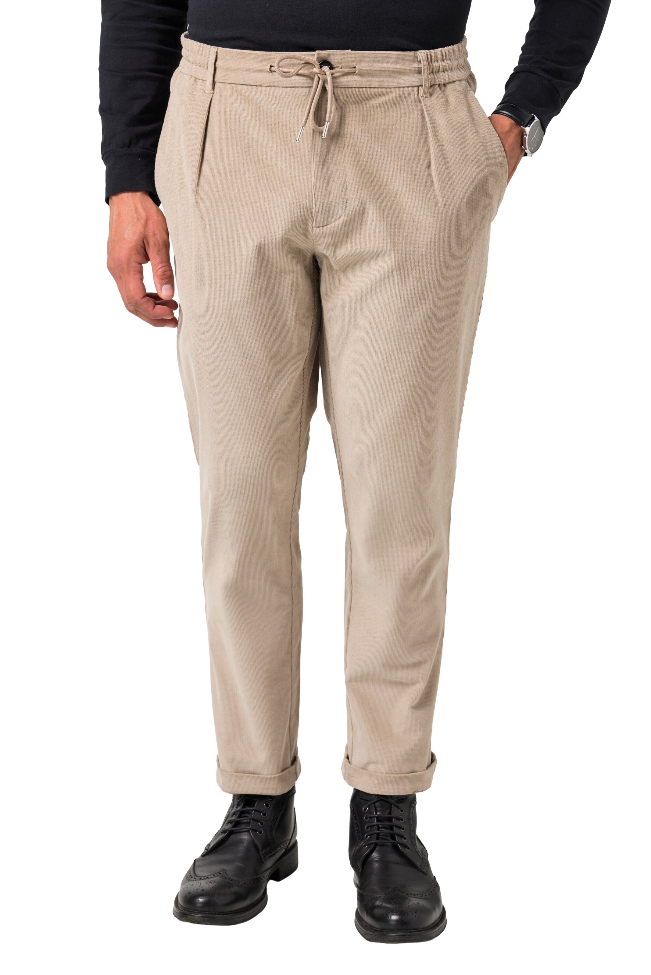 JP1880 Regular Bandplooibroek in Beige: voorkant
