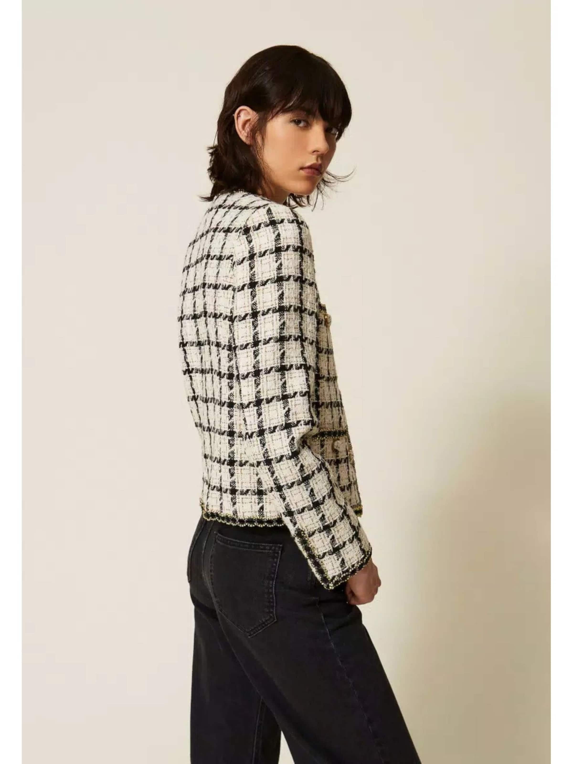 Twinset - Blazer 'bouclé check jacket with lurex details' en blanco