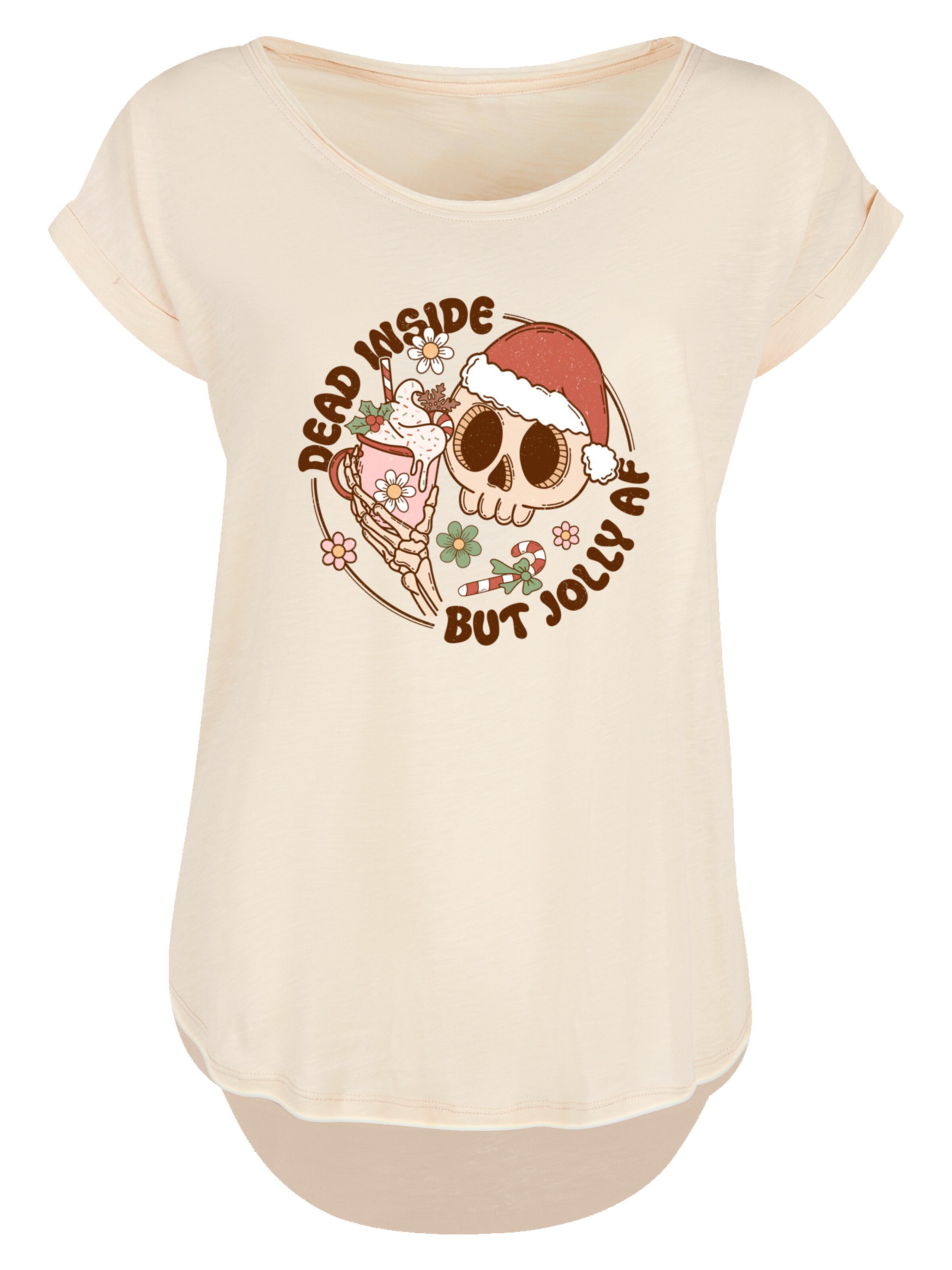 F4NT4STIC Shirt 'Dead inside but jolly AF Christmas' in Beige: voorkant