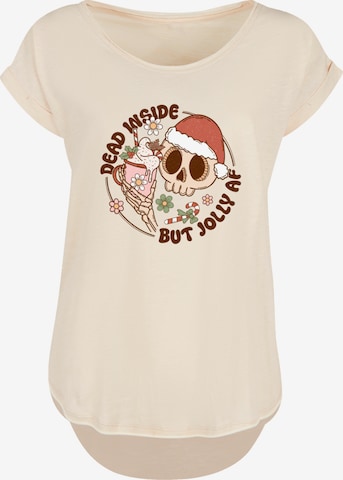 T-shirt 'Dead inside but jolly AF Christmas' F4NT4STIC en beige : devant