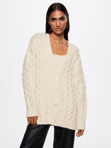 MANGO Knit Cardigan 'Flix' in Beige: front