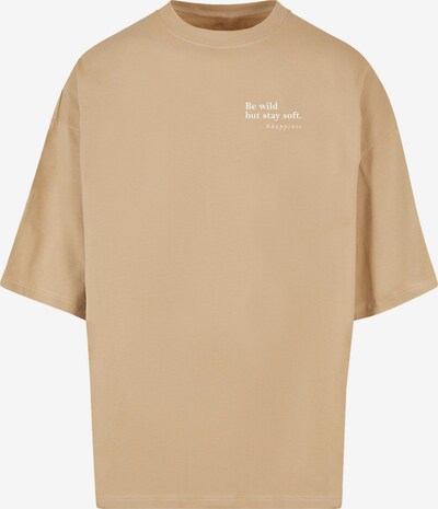 Merchcode T-Shirt 'Happines' en beige foncé / blanc, Vue avec produit