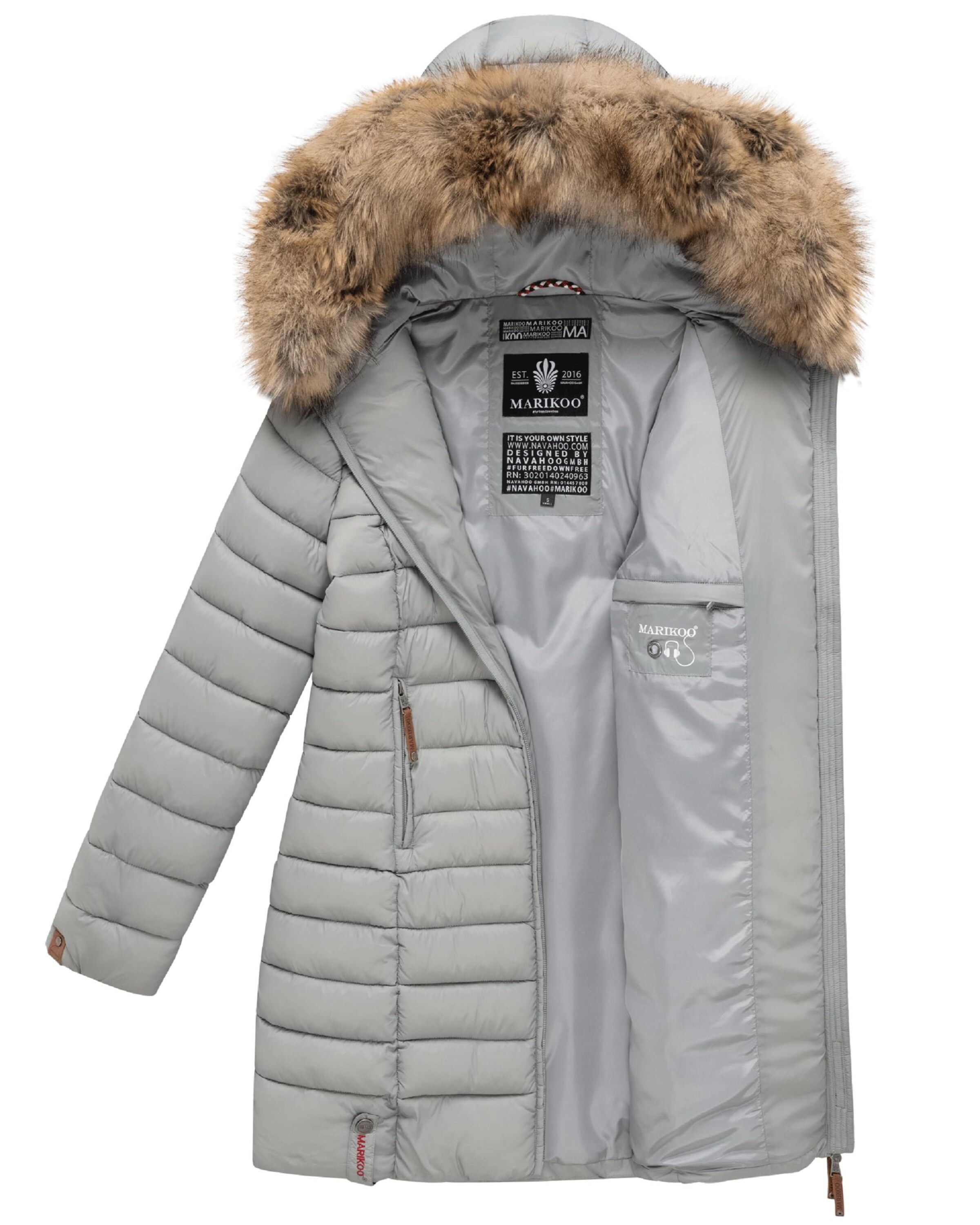 MARIKOO Winter coat 'Rose' in Grey