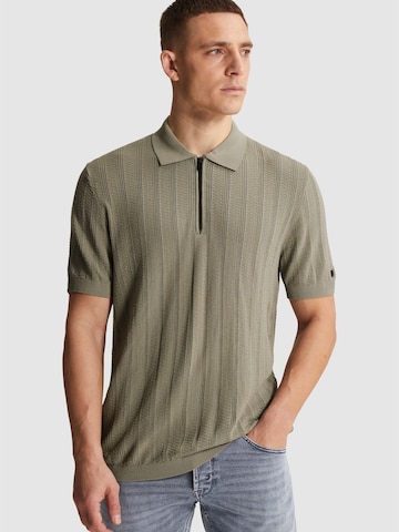 T-Shirt 'Polo shirt with zipper closure and allover texture' CAST IRON en vert