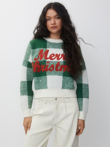 Pull&Bear Sweter w kolorze zielony: przód