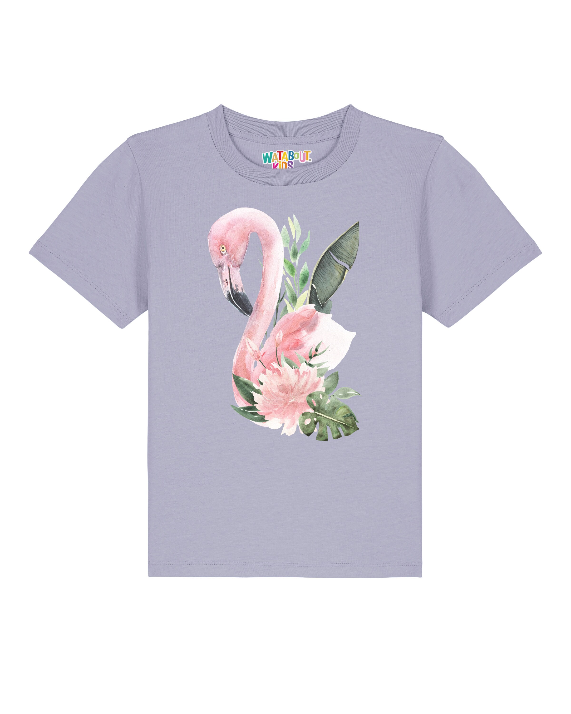 T-Shirt 'Flamingo Mit Blumen' watabout.kids en violet : devant