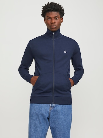 JACK & JONES Zip-Up Hoodie 'Epaulos' in Blue: front