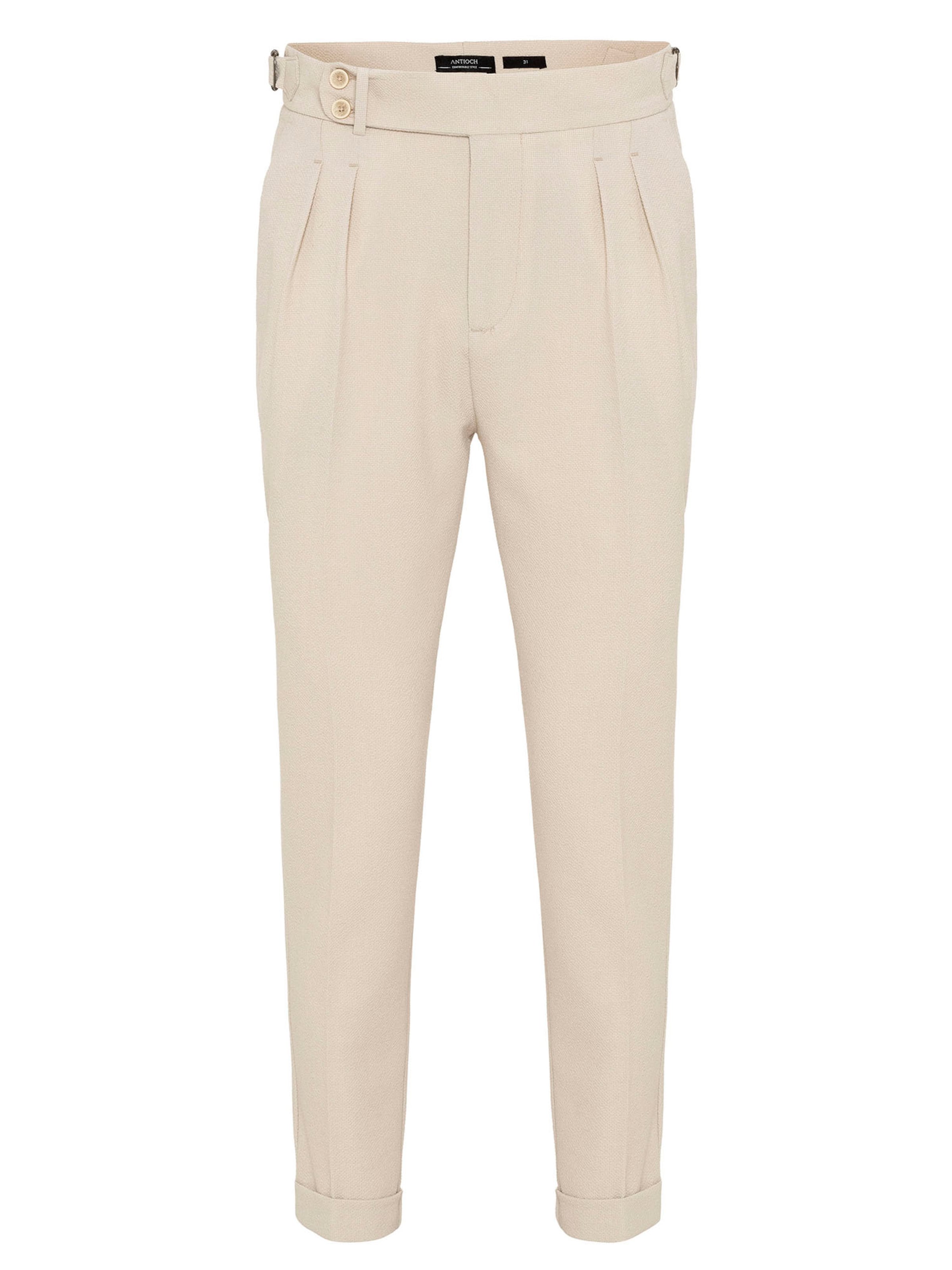 Antioch Slimfit Kalhoty se sklady v pase – béžová: přední strana
