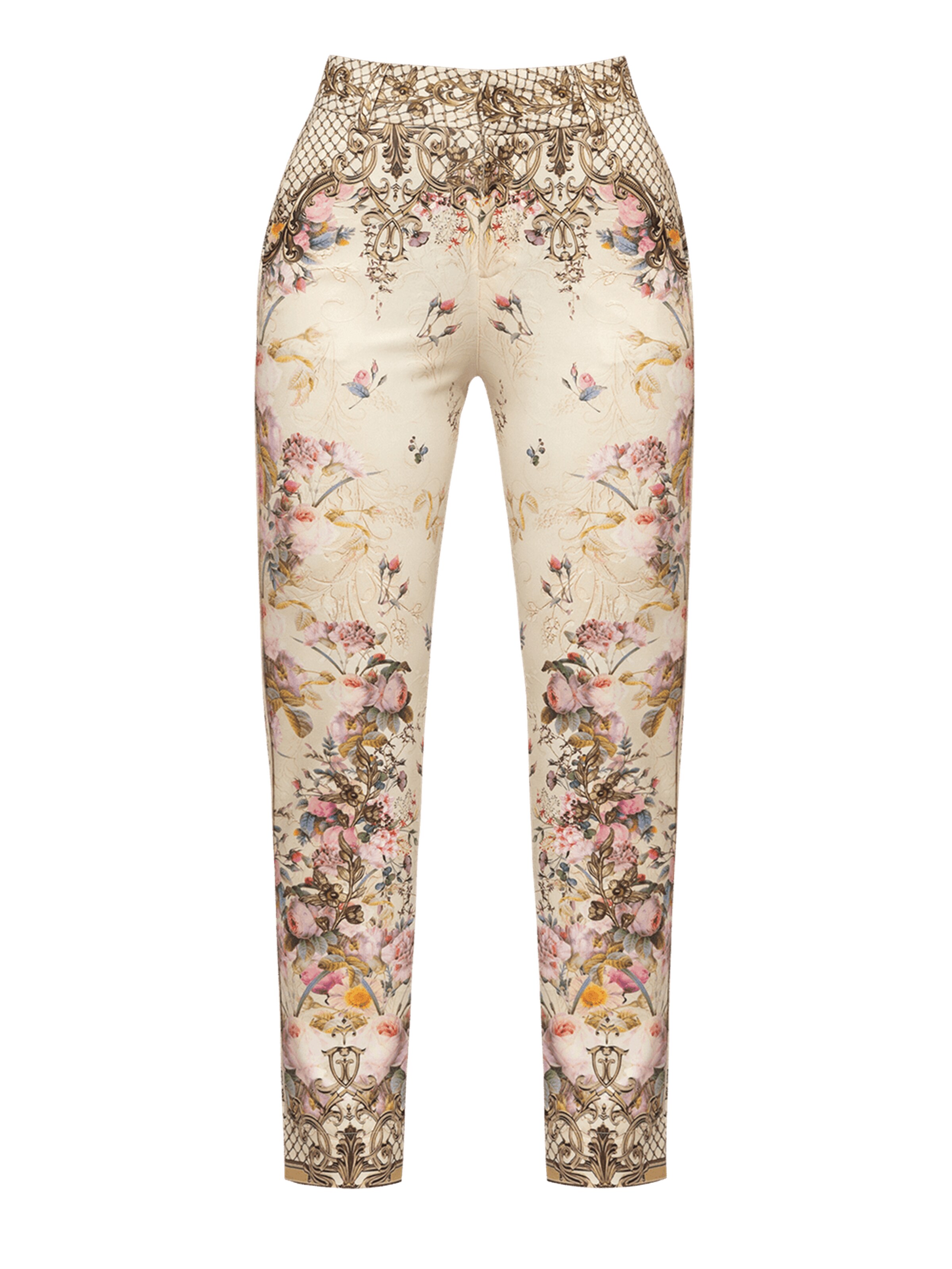 JIORO Slim fit Pants 'BAROQUE FLOWERS' in Beige: front