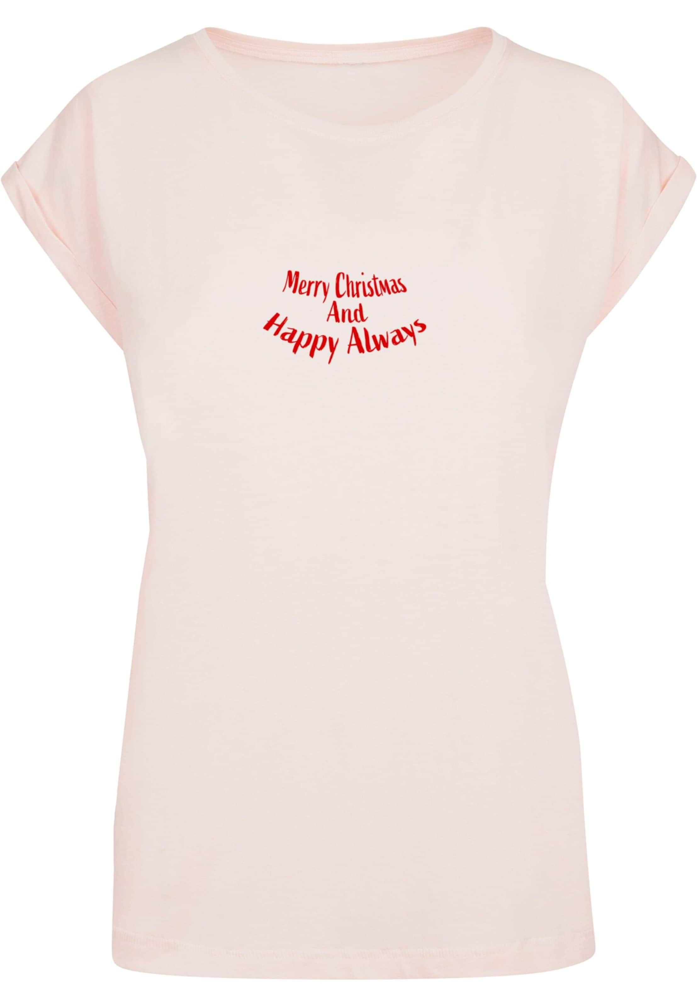 Merchcode Shirt 'Merry Christmas And Happy Always' in Roze: voorkant