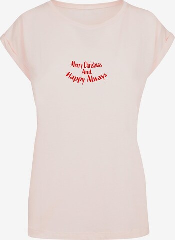 Merchcode T-Shirt 'Merry Christmas And Happy Always' in Pink: predná strana