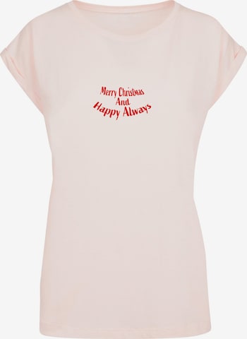 Merchcode Shirt 'Merry Christmas And Happy Always' in Roze: voorkant