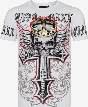 CIPO & BAXX T-Shirt KING SKULL mit grafischem Print in Weiß: predná strana