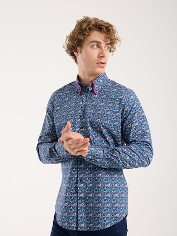 Coupe slim Chemise business 'Sport Poplin Stretch Man Shirt Blue Yellow' 7Camicie en bleu : devant