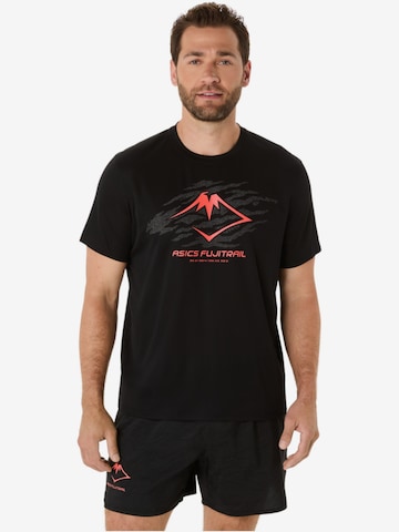 ASICS Shirt 'ASICS Fujitrail Logo SS Top' in Zwart: voorkant