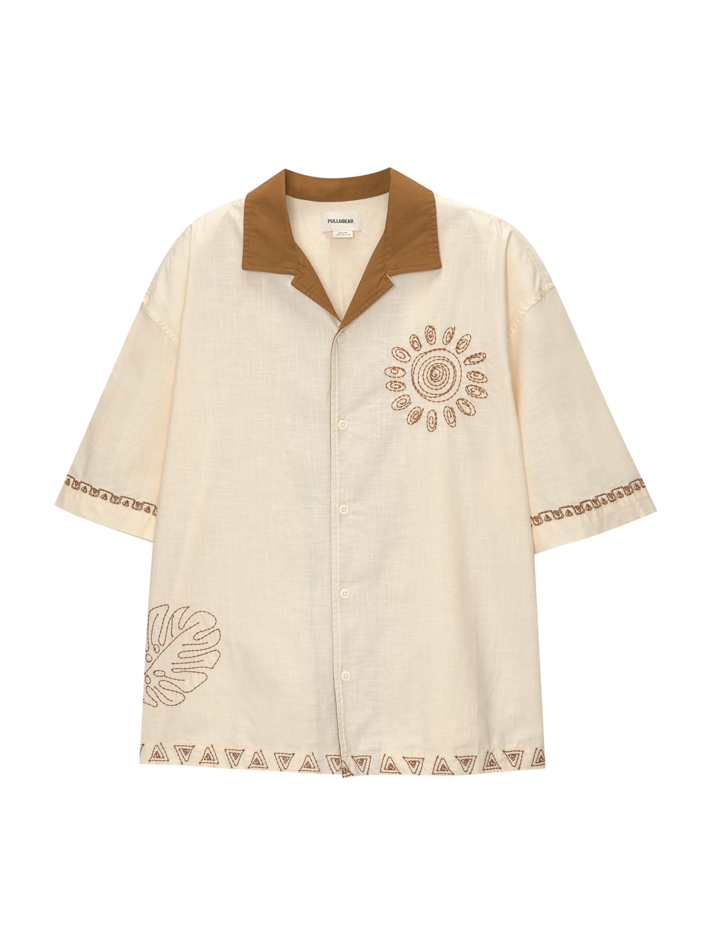 Pull&Bear Comfort fit Button Up Shirt in Beige: front