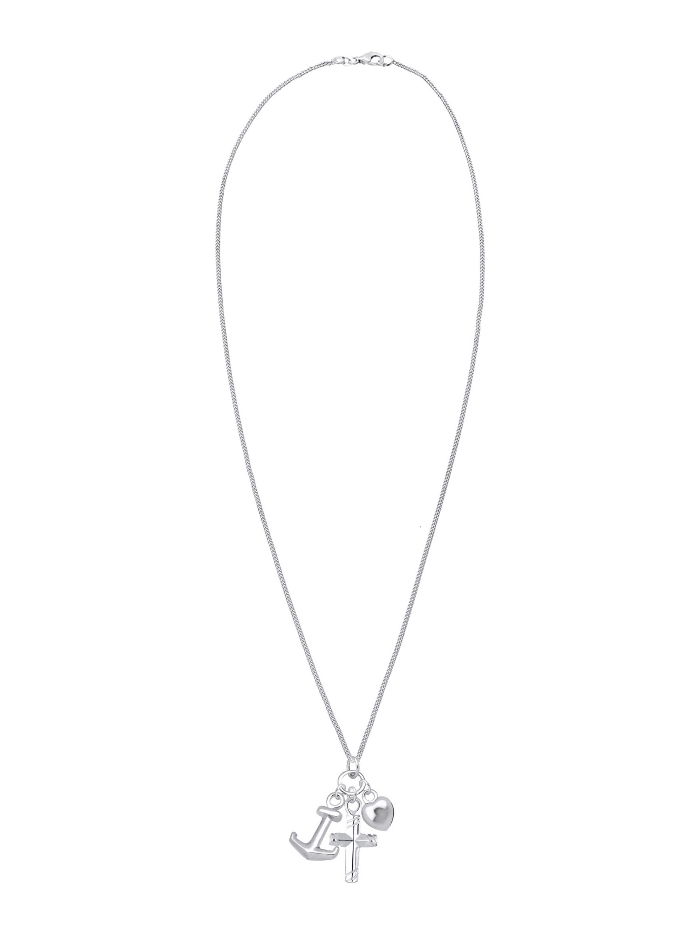 ELLI Halskette' Anker, Herz, Kreuz, Multipendants' in Silber: Vorderseite