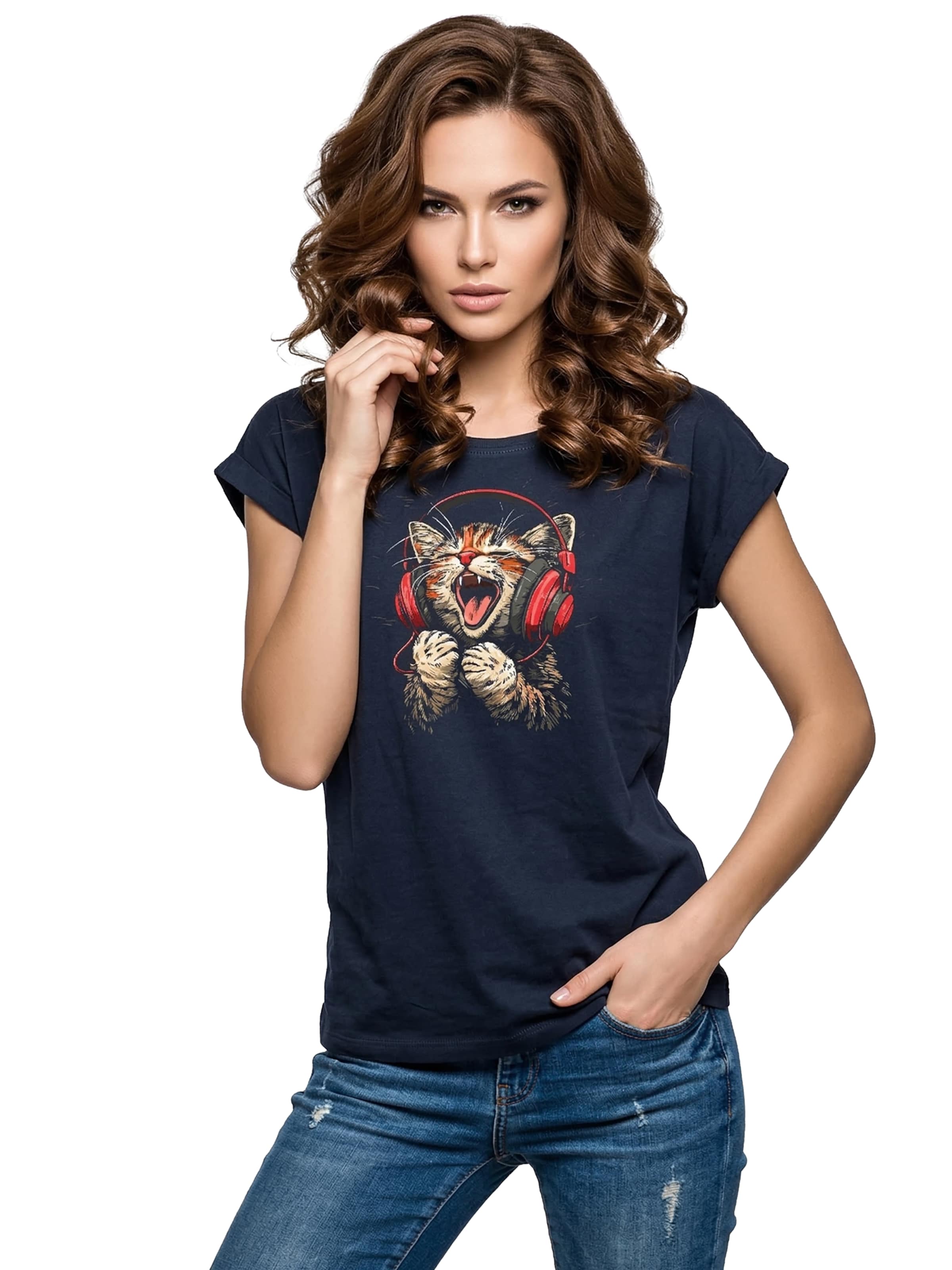 MAKAYA Shirt 'Sound Kitten' in Blue: front
