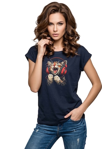 MAKAYA Shirt 'Sound Kitten' in Blue: front