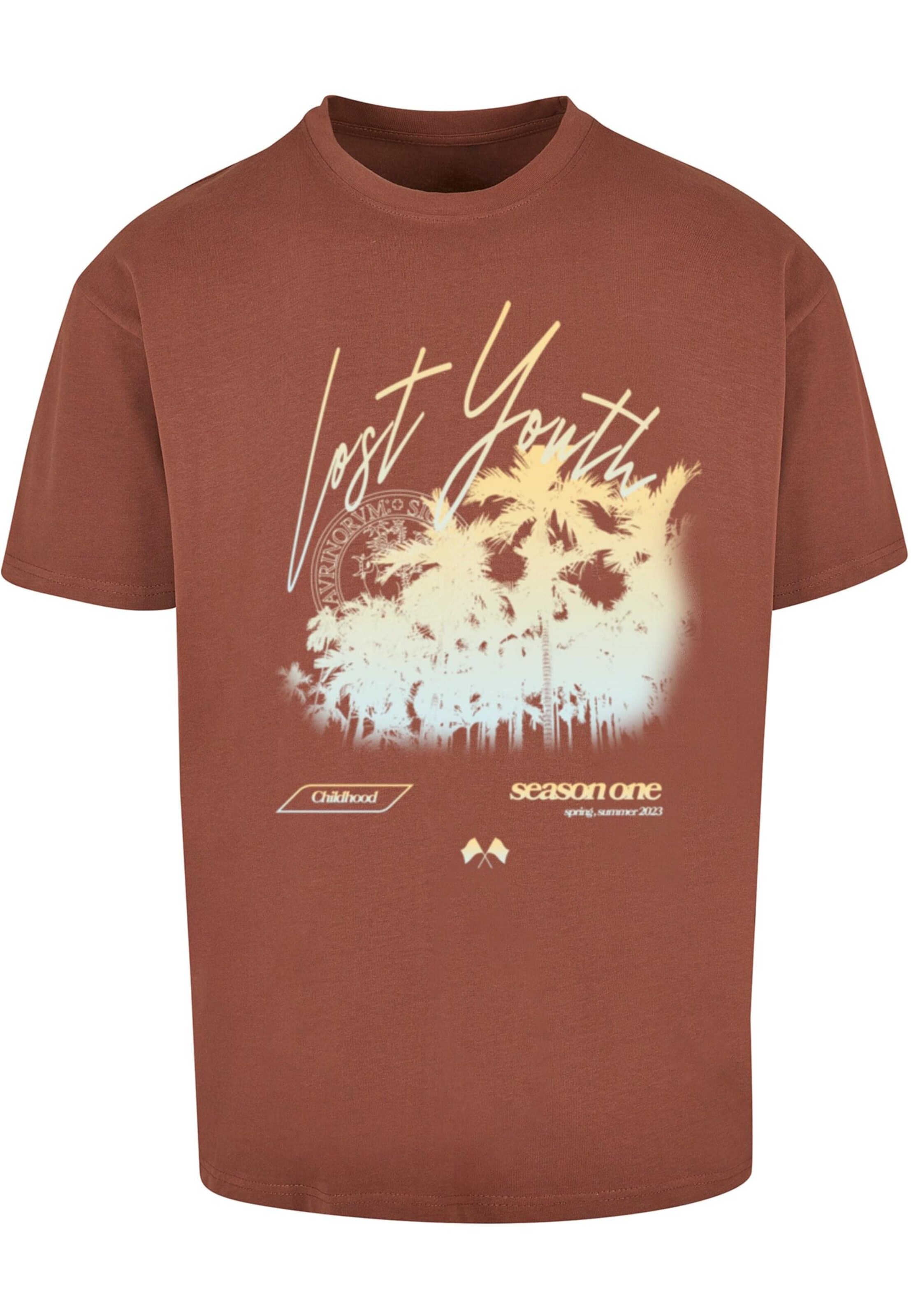 Lost Youth Tričko 'Palm' – hnědá: přední strana