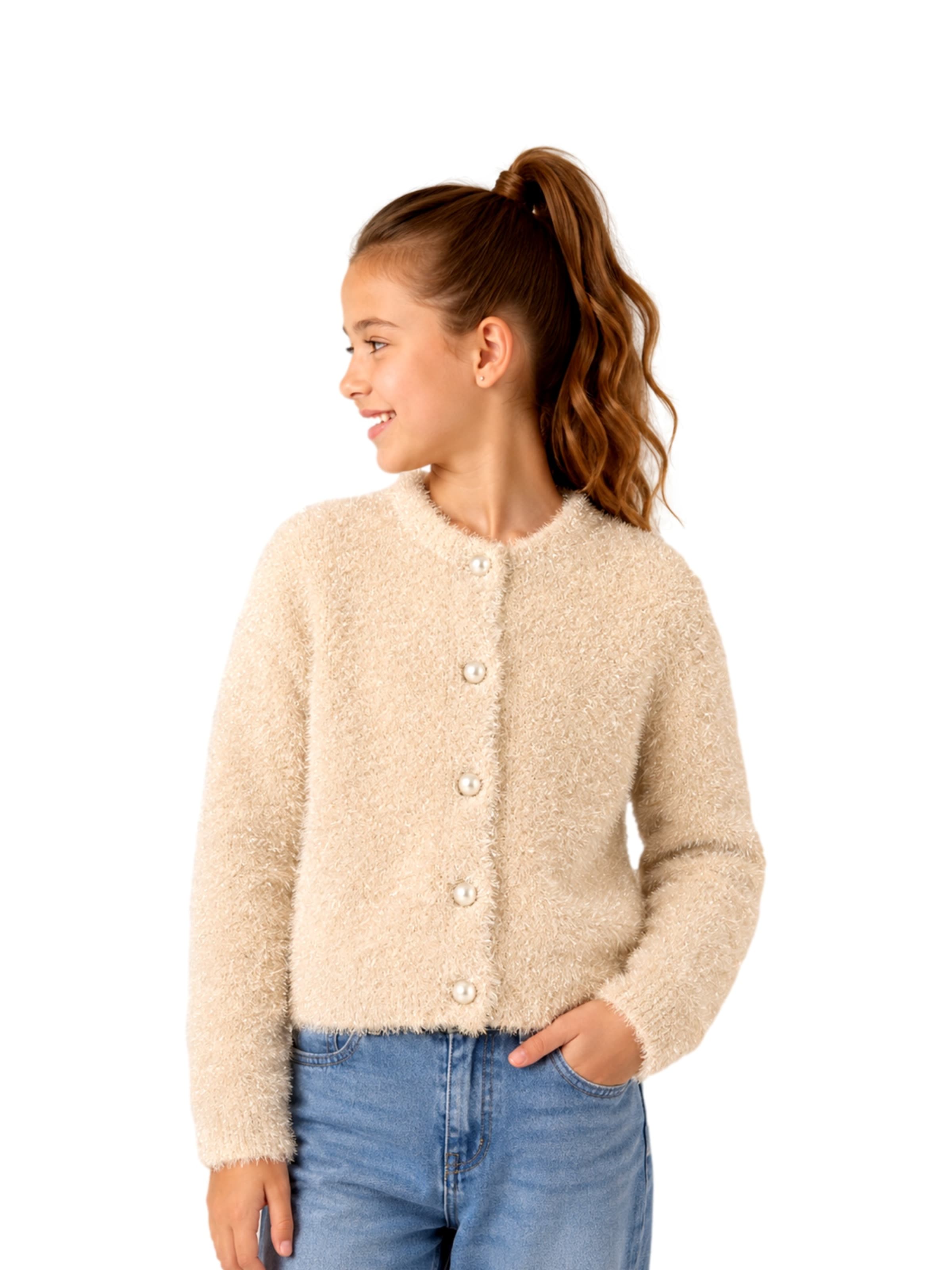 ONLY GIRLS Gebreid vest 'KMGPIUMO' in Beige: voorkant