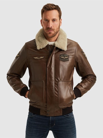 PME Legend Tussenjas 'Hudson leather jacket' in Bruin: voorkant
